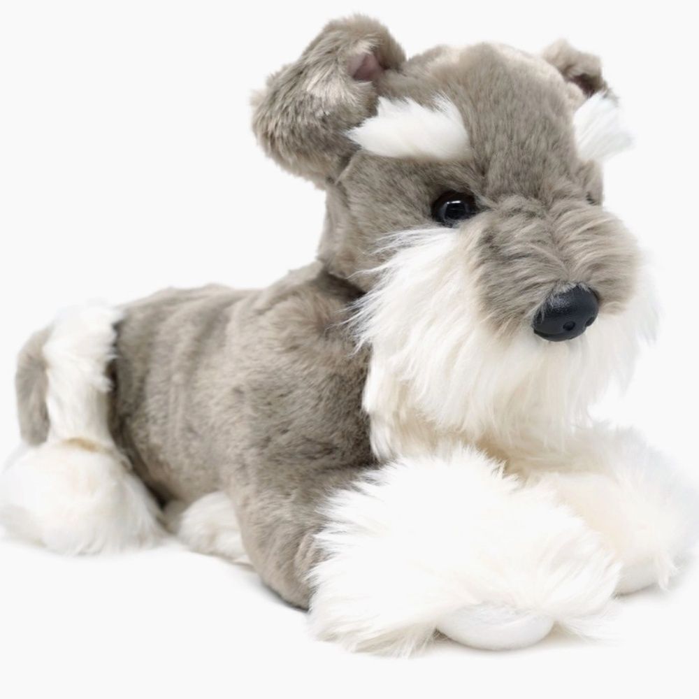 Plush Schnauzer Stuffed Puppy Dog Christmas Holiday Toy Kids Gray White Plushie